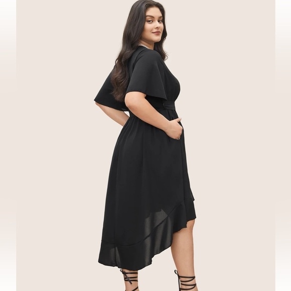 BloomChic Plus Size XL Solid Tie Surplice Ruffle High Low Dress us14-16 - Picture 2 of 8